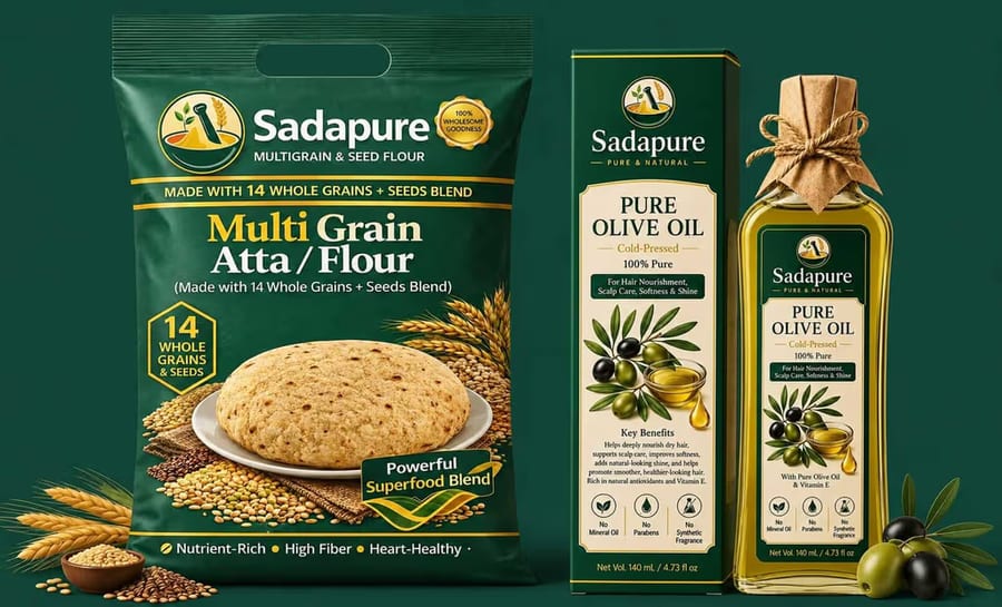 SadaPure multigrain flour and cold-pressed oil products with freshly prepared rotis